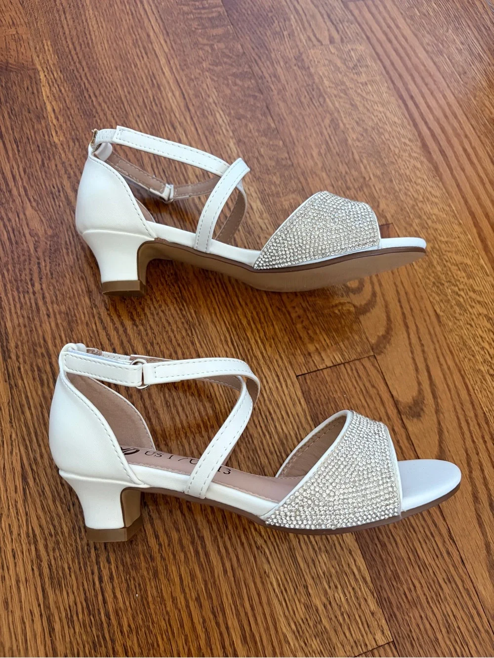 Girls' Sparkle Ankle-Strap Dress Sandals – White